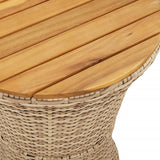 Garden Side Table Drum Shape Beige Poly Rattan and Solid Wood - Low Angle
