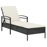 Sun Lounger with Cushion Black 63x200x81 cm Poly Rattan - Front View