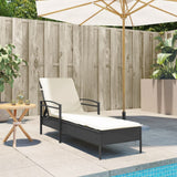 Sun Lounger with Cushion Black 63x200x81 cm Poly Rattan - Side View