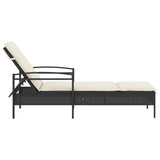 Sun Lounger with Cushion Black 63x200x81 cm Poly Rattan - 45-Degree Angle