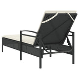 Sun Lounger with Cushion Black 63x200x81 cm Poly Rattan - Rear View