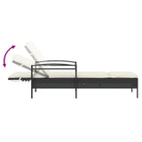Sun Lounger with Cushion Black 63x200x81 cm Poly Rattan - Close-Up Angle