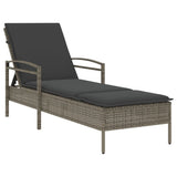 Sun Lounger with Cushion Grey 63x200x81 cm Poly Rattan - Front View