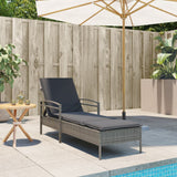 Sun Lounger with Cushion Grey 63x200x81 cm Poly Rattan - Side View