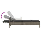 Sun Lounger with Cushion Grey 63x200x81 cm Poly Rattan - Close-Up Angle