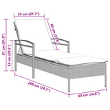 Sun Lounger with Cushion Grey 63x200x81 cm Poly Rattan - Extra Image