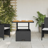 Garden Table Black 80x80x71 cm Poly Rattan and Acacia Wood - Side View
