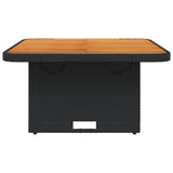 Garden Table Black 80x80x71 cm Poly Rattan and Acacia Wood - 45-Degree Angle