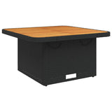 Garden Table Black 80x80x71 cm Poly Rattan and Acacia Wood - Close-Up Angle