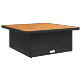 Garden Table Black 110x110x71 cm Poly Rattan and Acacia Wood - Front View