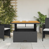 Garden Table Black 110x110x71 cm Poly Rattan and Acacia Wood - Side View