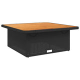 Garden Table Black 110x110x71 cm Poly Rattan and Acacia Wood - Close-Up Angle