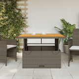 Garden Table Grey 110x110x71 cm Poly Rattan and Acacia Wood - Side View