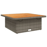 Garden Table Grey 110x110x71 cm Poly Rattan and Acacia Wood - Close-Up Angle