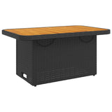 Garden Table Black 90x55x71 cm Poly Rattan and Acacia Wood - Front View