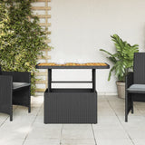Garden Table Black 90x55x71 cm Poly Rattan and Acacia Wood - Side View