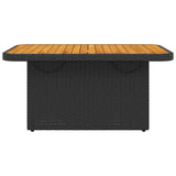 Garden Table Black 90x55x71 cm Poly Rattan and Acacia Wood