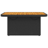 Garden Table Black 90x55x71 cm Poly Rattan and Acacia Wood - 45-Degree Angle