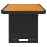Garden Table Black 90x55x71 cm Poly Rattan and Acacia Wood - Rear View