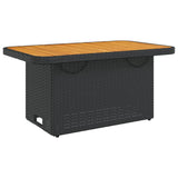 Garden Table Black 90x55x71 cm Poly Rattan and Acacia Wood - Close-Up Angle