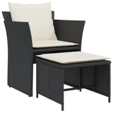 Garden Chair with Footstool Black Poly Rattan - Front View