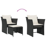 Garden Chair with Footstool Black Poly Rattan - Low Angle