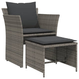 Garden Chair with Footstool Grey Poly Rattan - Front View