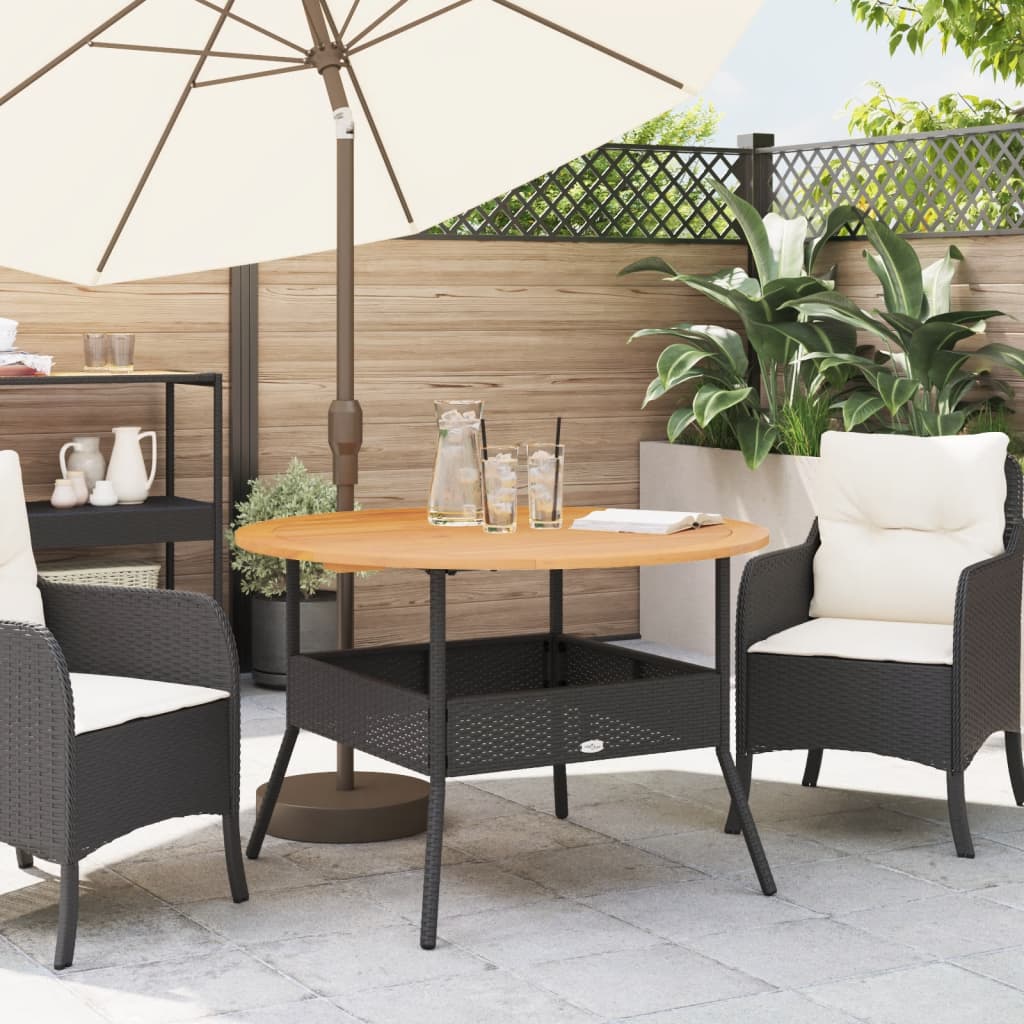 Garden Table with Acacia Wood Top Black ?10x71 cm Poly Rattan