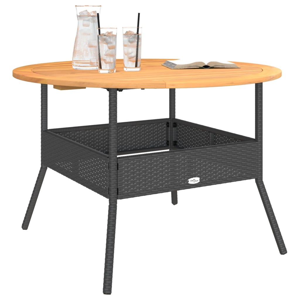 Garden Table with Acacia Wood Top Black ?10x71 cm Poly Rattan