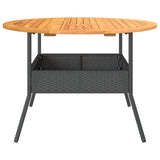 Garden Table with Acacia Wood Top Black ?10x71 cm Poly Rattan - Rear View