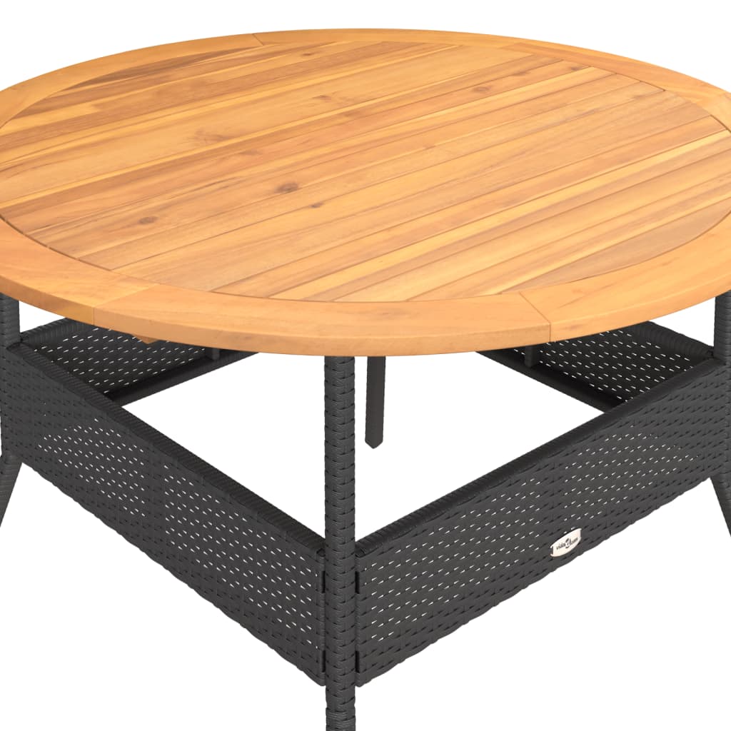 Garden Table with Acacia Wood Top Black ?10x71 cm Poly Rattan