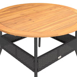 Garden Table with Acacia Wood Top Black ?10x71 cm Poly Rattan - Low Angle