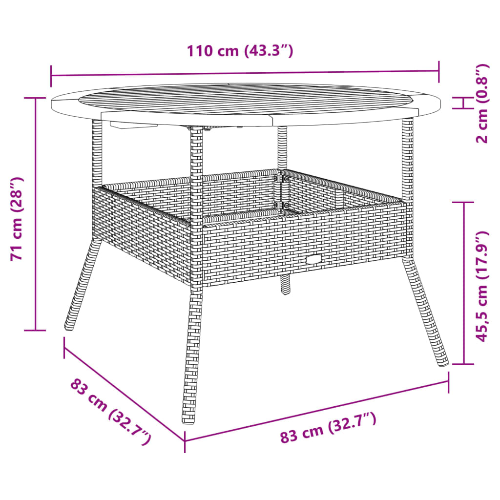Garden Table with Acacia Wood Top Black ?10x71 cm Poly Rattan