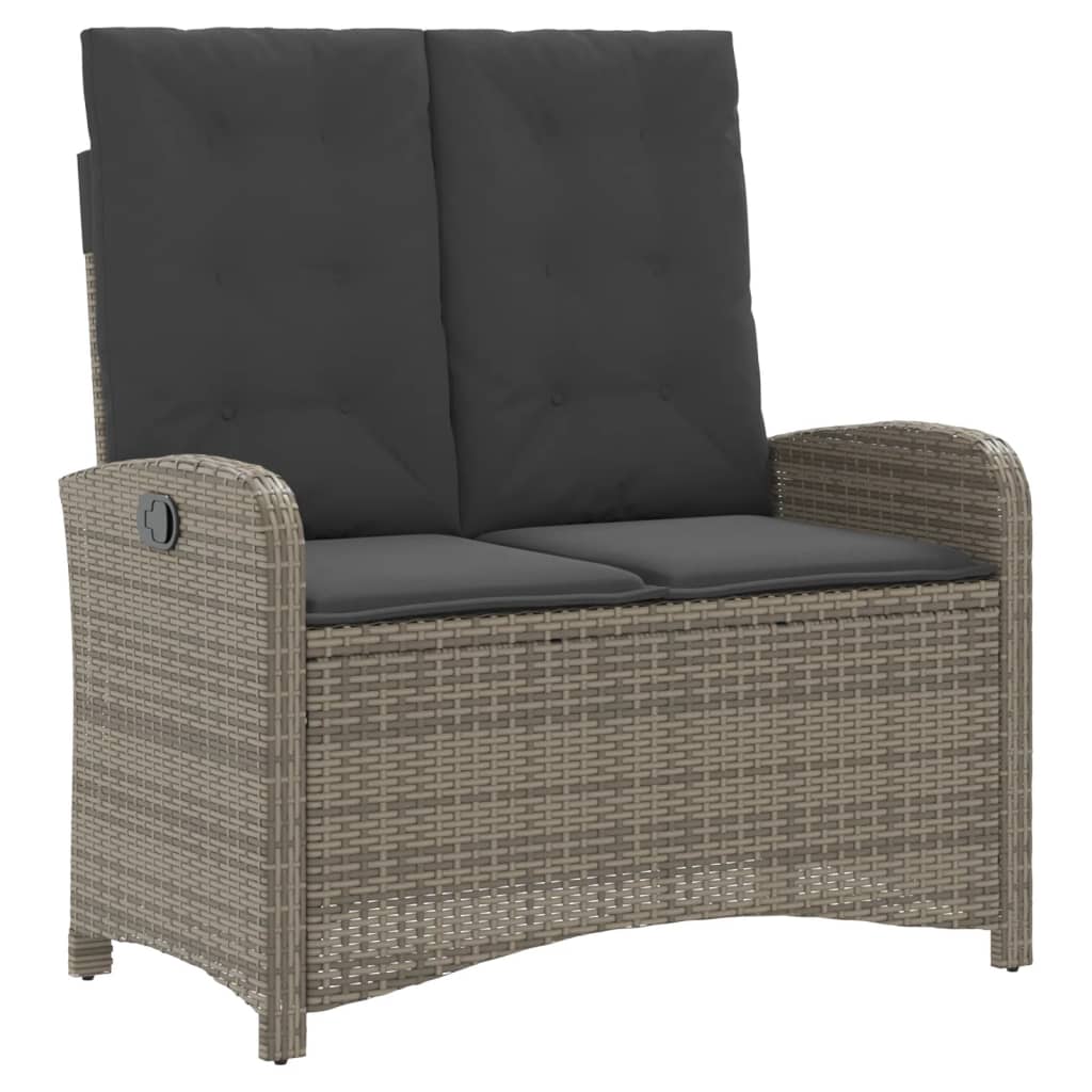 Reclining Garden Bench with Cushions Grey Poly Rattan