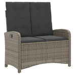 Reclining Garden Bench with Cushions Grey Poly Rattan