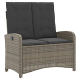 Reclining Garden Bench with Cushions Grey Poly Rattan - Front View