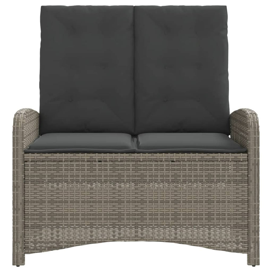 Reclining Garden Bench with Cushions Grey Poly Rattan