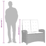 Reclining Garden Bench with Cushions Grey Poly Rattan