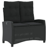 Reclining Garden Bench with Cushions Black Poly Rattan