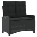 Reclining Garden Bench with Cushions Black Poly Rattan