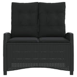 Reclining Garden Bench with Cushions Black Poly Rattan - Side View