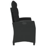 Reclining Garden Bench with Cushions Black Poly Rattan