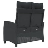 Reclining Garden Bench with Cushions Black Poly Rattan