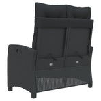 Reclining Garden Bench with Cushions Black Poly Rattan