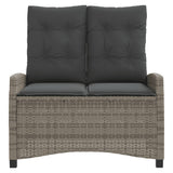 Reclining Garden Bench with Cushions Grey Poly Rattan