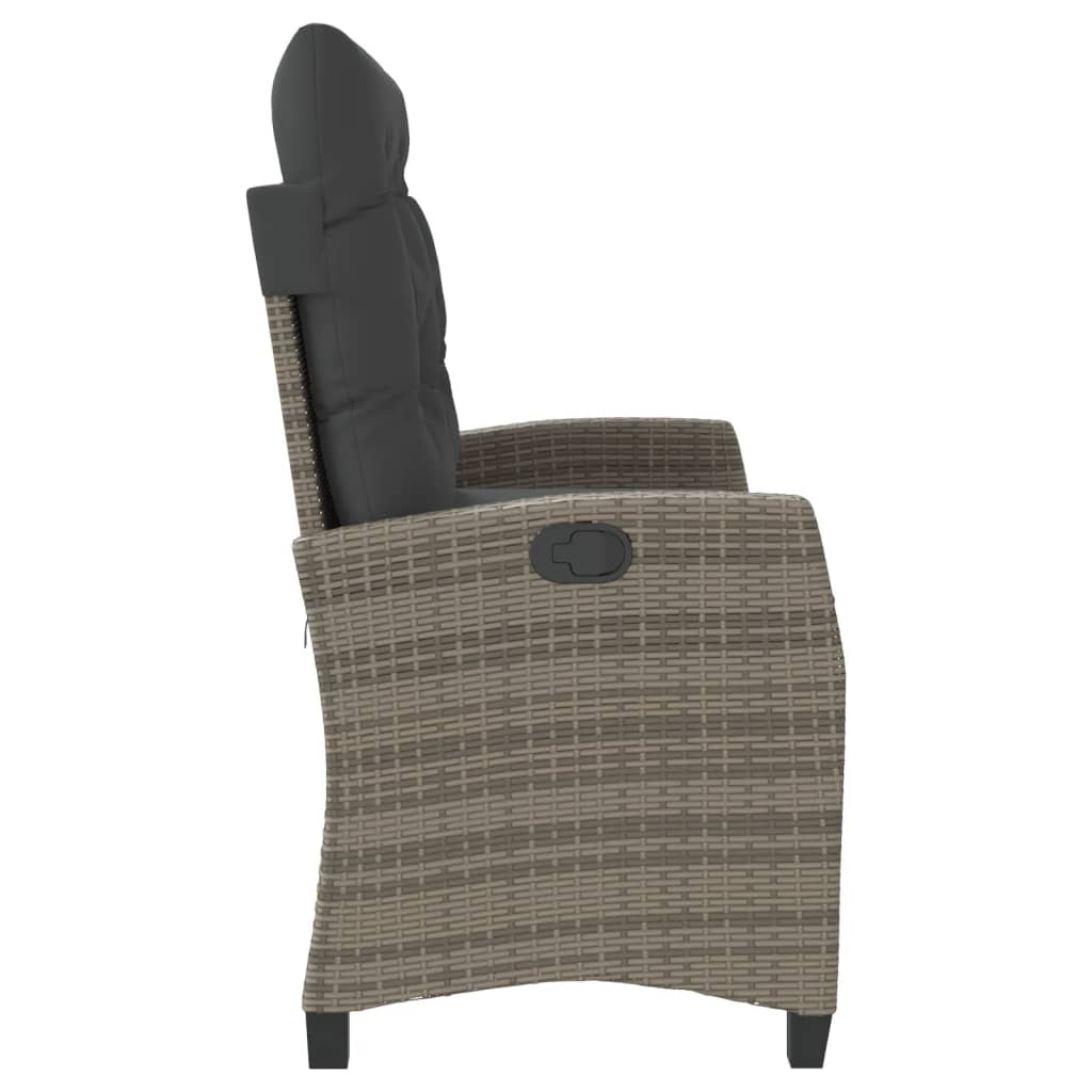 Reclining Garden Bench with Cushions Grey Poly Rattan
