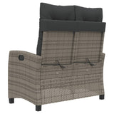 Reclining Garden Bench with Cushions Grey Poly Rattan - 45-Degree Angle