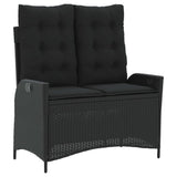 Reclining Garden Bench with Cushions Black Poly Rattan