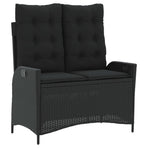 Reclining Garden Bench with Cushions Black Poly Rattan