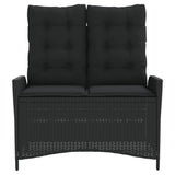 Reclining Garden Bench with Cushions Black Poly Rattan